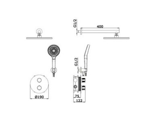 Vieir Душевая система 2 режима термостатическая без излива  встраиваемая (хром ) V25003-2