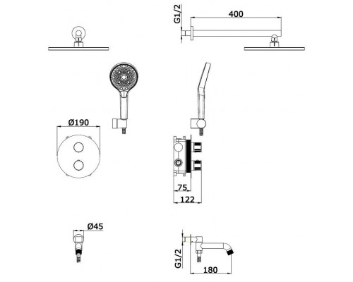 Vieir Душевая система 3 режима термостатическая с поворотным изливом встраиваемая (белый ) V25003-3F