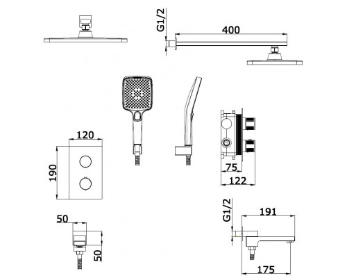 Vieir Душевая система 3 режима термостатическая с поворотным изливом встраиваемая (хром ) V25004-3