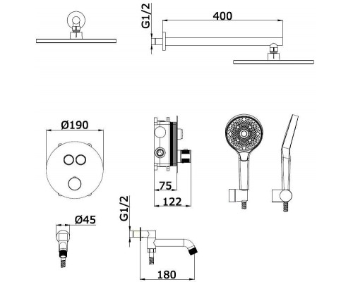 Vieir Душевая система 3 режима  GO CLICKтермостатическая с поворотным изливом встраиваемая (оружейная сталь ) V25005-3G