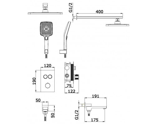 Vieir Душевая система 3 режима  GO CLICKтермостатическая с поворотным изливом встраиваемая (Gold Brushed ) V25006-3S