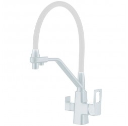 Vieir Смеситель кухонный под фильтр ( 2 воды) гибкий силиконовый излив  (белый ) V353525F
