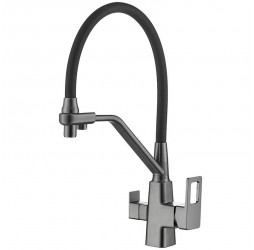Vieir Смеситель кухонный под фильтр ( 2 воды) гибкий силиконовый излив  (оружейная сталь ) V353525G