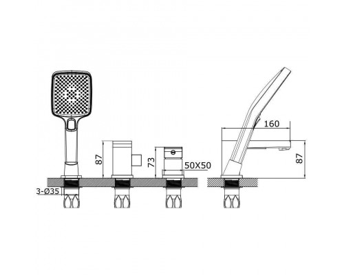 Vieir Смеситель на борт ванны  (белый/хром ) V393532F
