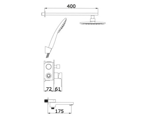 Vieir Душевая система 3 режима с поворотным изливом  встраиваемая (оружейная сталь ) V393563G