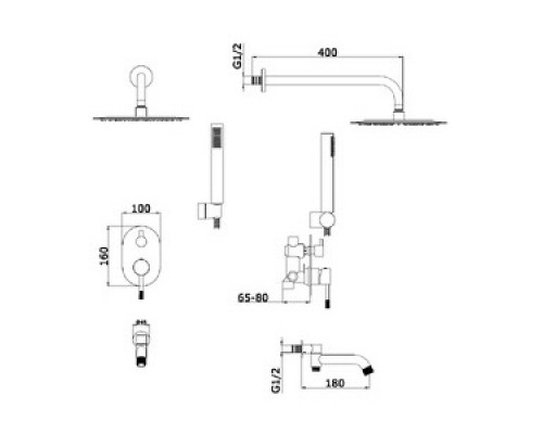 Vieir Душевая система 3 режима с поворотным изливом  встраиваемая (оружейная сталь ) V403564G