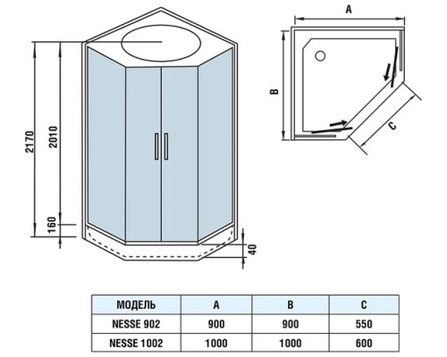 Душевая кабина Weltwasser WW 500 NESSE 1002 100х100 прозрачное стекло, профиль хром матовый