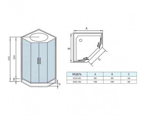 Душевая кабина Weltwasser WW500 NESSE 904 90х90 прозрачное стекло, профиль хром матовый