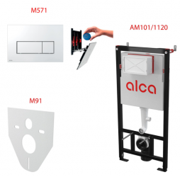 Комплект инсталляции AlcaPlast для подвесного унитаза с кнопкой смыва AM101/1120+ M571(кнопка хром)