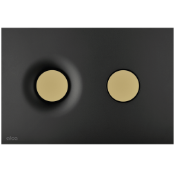 Панель смыва пластиковая, AlcaPlast ALCA черный матовый с кнопками смыва золото матовый, soft touch M1978-7 круг