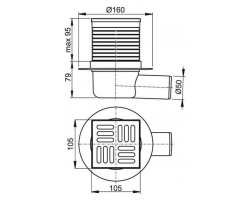 Сливной трап Alca APV1, со стальной решеткой 105x105