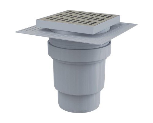 Alcaplast Сливной трап 105 × 105/50, подводка – боковая, решетка – нержавеющая сталь, гидрозатвор – комбинированный гидрозатвор SMART APV1321