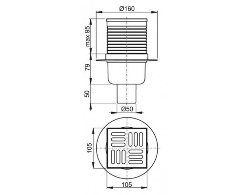 Сливной трап Alca APV2, со стальной решеткой 105x105