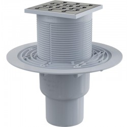 Alcaplast Сливной трап 105 × 105/50/75, подводка – прямая, решетка – нержавеющая сталь, гидрозатвор – мокрый дизайн 2 APV202