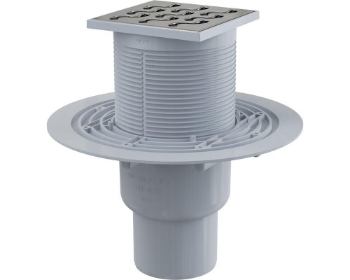 Alcaplast Сливной трап 105 × 105/50/75, подводка – прямая, решетка – нержавеющая сталь, гидрозатвор – мокрый дизайн 2 APV202