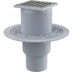 Alcaplast Сливной трап 105 × 105/50/75, подводка – прямая, решетка – нержавеющая сталь, гидрозатвор – мокрый дизайн 3 APV203