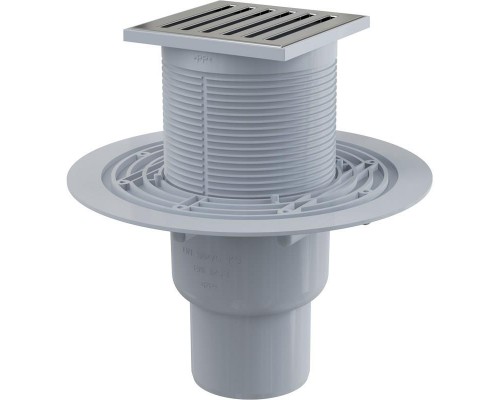 Alcaplast Сливной трап 105 × 105/50/75, подводка – прямая, решетка – нержавеющая сталь, гидрозатвор – мокрый дизайн 3 APV203