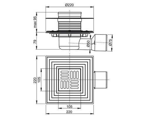 Душевой трап AlcaPlast APV3344 с боковой подводкой