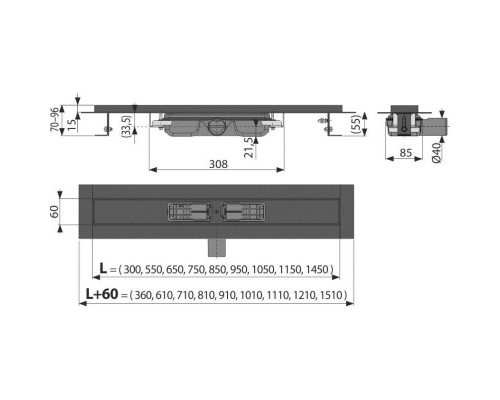 Душевой лоток AlcaPlast APZ101 550 с опорами, черный