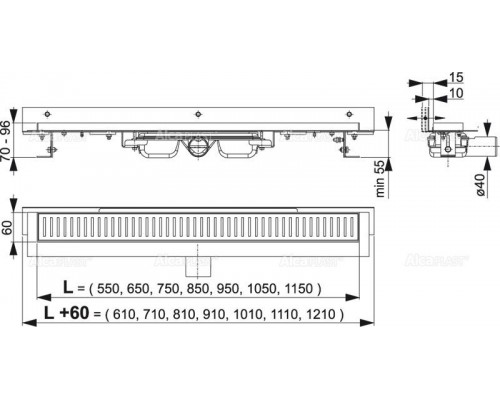 Душевой лоток AlcaPlast APZ104-950 Flexible Low с регулируемым "воротником" к стене