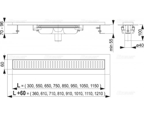 Душевой лоток AlcaPlast APZ1101- 650 Low с порогами для перфорированной решетки