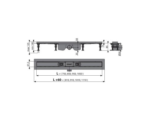 Душевой лоток AlcaPlast APZ 12 с решеткой TILE -750 под кладку плитки