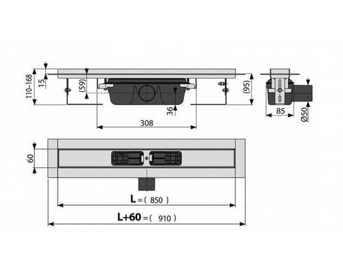 Душевой лоток Alcaplast APZ6-850 L-850мм Н-95мм нерж.сталь, для цельной решетки