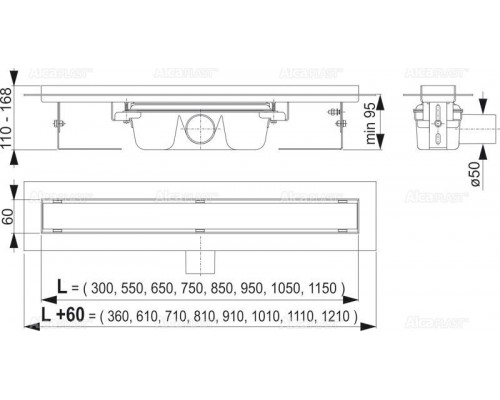 Душевой лоток Alcaplast APZ6-950 L-950мм Н-95мм нерж.сталь, для цельной решетки