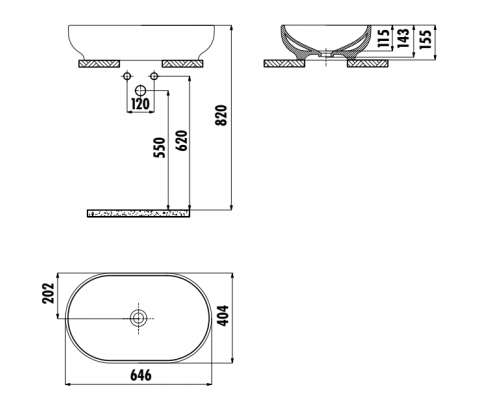 Умывальник Mina овальный на столешницу 40*65 см, белый, MN165-00CB00E-0000