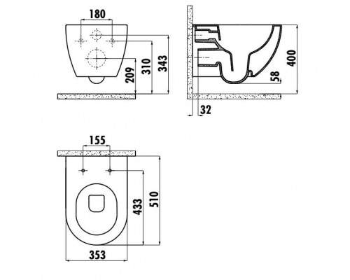 Унитаз подвесной Free безободковый, антрацит матовый, 1с, без сидения, FE322-11AM00E-0000