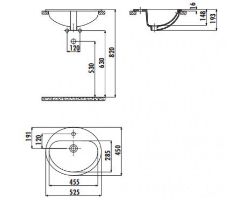 Умывальник TP овальный врезной на столешницу 45*52 см, белый, TP225-00CB00E-0000
