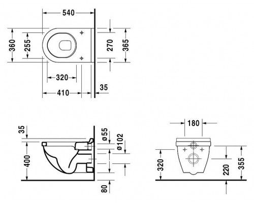 Подвесной унитаз Duravit Starck 3, 2200090000, белый 360х540