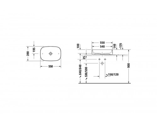 DURAVIT 2373551379 ZENCHA Раковина 550х390 мм, шлифованная, без перелива, сливной клапан с керамической крышкой в комплекте, вкл.крепление Anthrazit Matt