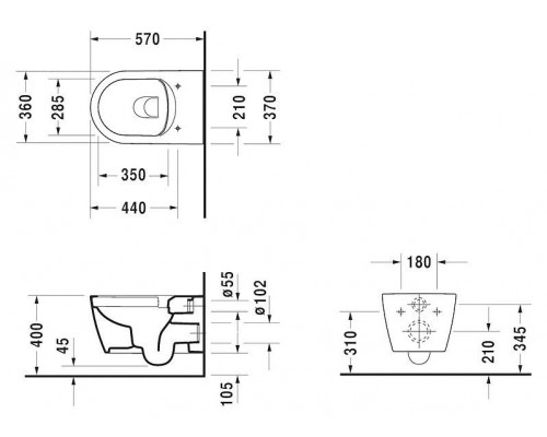 Унитаз Duravit ME by Starck подвесной 2529090000 37х57