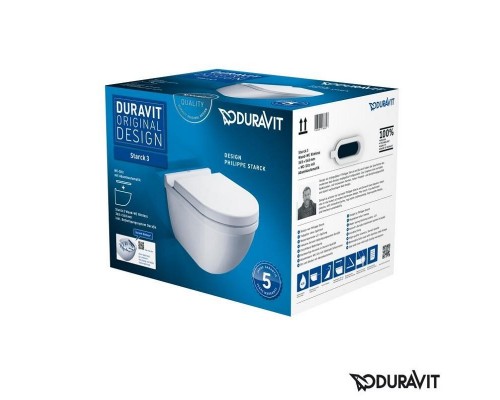 Подвесной унитаз Duravit Rimless Starck 3 	45270900A1 STARСК 3 комбипак (2527090000 Унитаз 360х540, подвесной, Rimless® + 0063890000 Сиденье с крышкой, SoftClose)