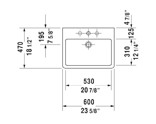 DURAVIT 0454600000 VERO рак. 60 см с отвер. д/крана нешлифов., без крепления