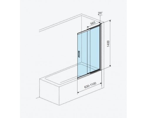 Шторка для ванны Excellent Liner 110х140см, профиль черный матовый