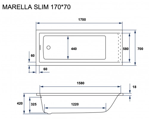 Ванна акриловая Excellent Marella Slim 170x70 (новая коллекция) WAEХ.MRL17WHS