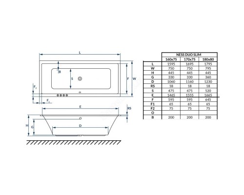 Акриловая ванна Excellent Ness Duo 170*75 без ножек WAEC.PRO9.170.075