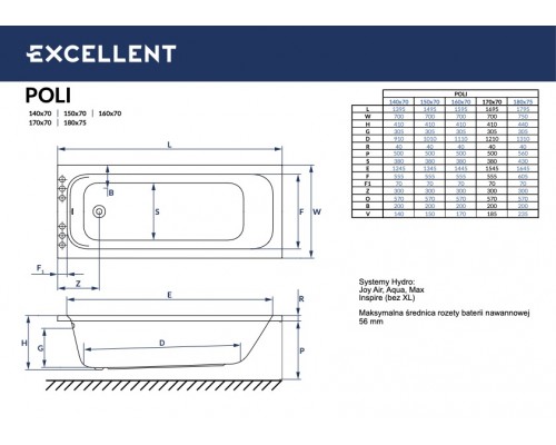 Акрилова ванна Excellent Poli 140x70