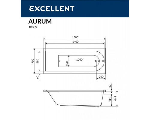 Акриловая ванна Excellent Actima Aurum WAEX.AUR15WH 150х70