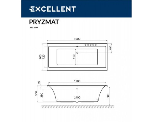 Акриловая ванна Excellent Pryzmat 190x90