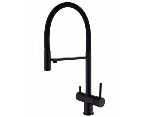 Vieir Смеситель кухонный под фильтр (2 воды) гибкий силиконовый излив  (оружейная сталь ) V15056G