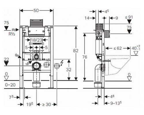 Инсталляция для унитаза подвесного низкая с кнопкой Geberit Omega