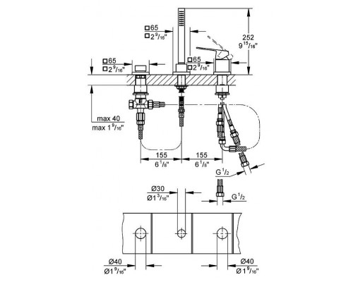 Смеситель для ванны Grohe Eurocube 19966000 на борт ванны