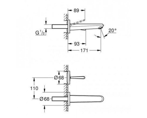 Смеситель настенный для умывальника Grohe Eurodisc Joy 19968 LS0