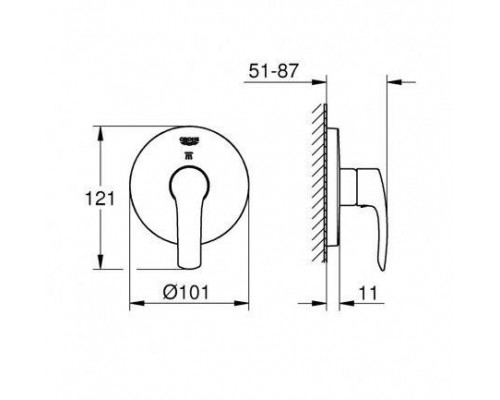Внешняя часть переключателя потоков GROHE Eurosmart на 2 положения, хром (19970002)
