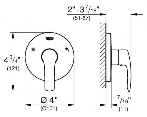 Внешняя часть переключателя потоков GROHE Eurosmart на 3 положения, хром (19972002)