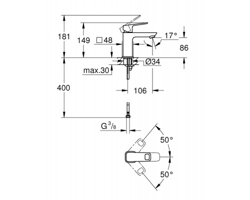 Grohe однорычажный смеситель для умывальников Сlova Pulse, размер S