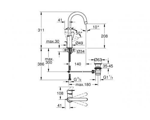 Смеситель для раковины GROHE BauEdge, L-size, хром (23760001)